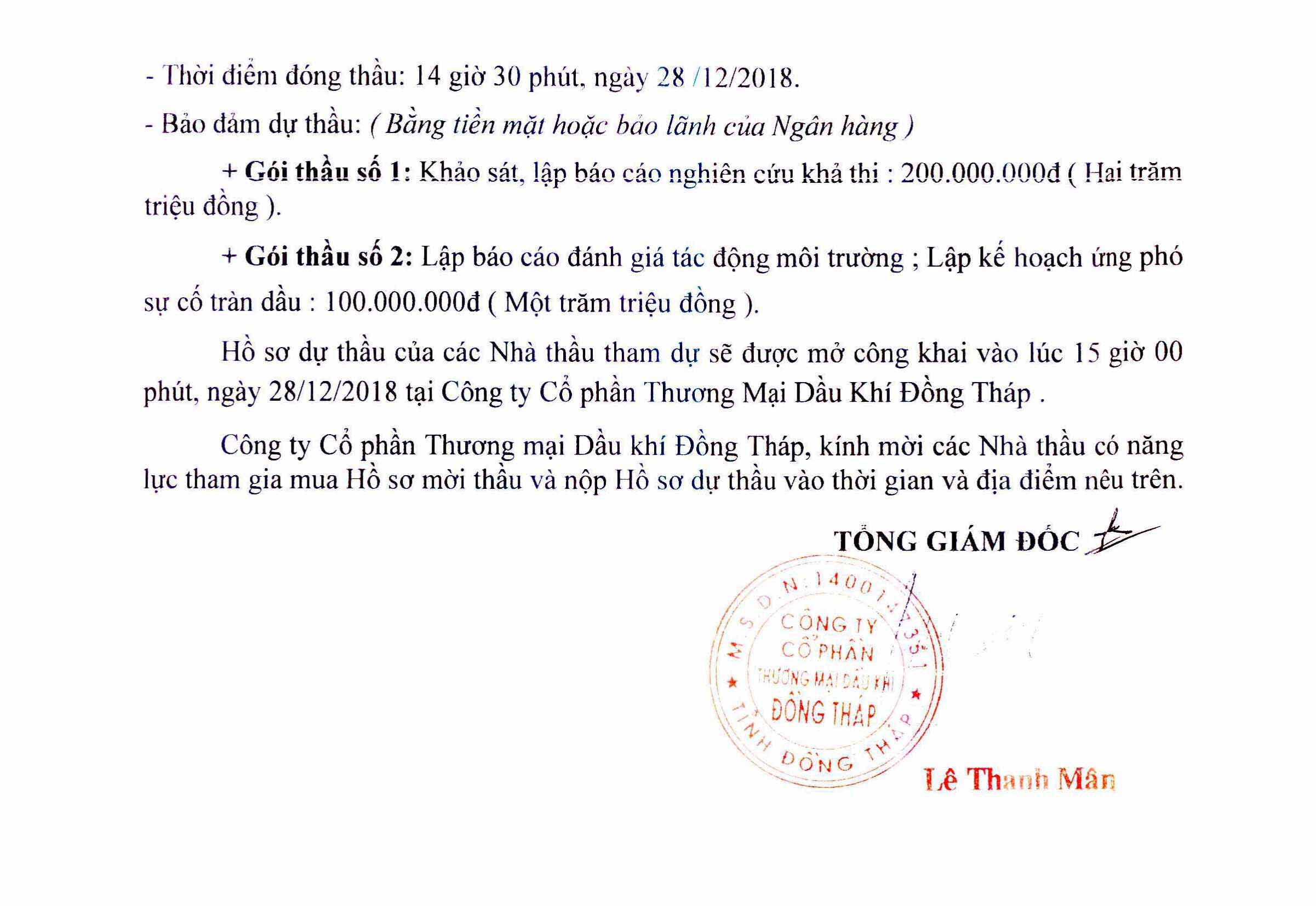 Thông báo đấu thầu và mời thầu (21/11/2018)